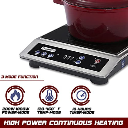  HangBERT Induction Cooktop, Portable Cooker, Large 8” Heating Coil, 18/10 Stainless Steel Commercial-Grade Burner With NSF-certificated, 10-Hour Timer, 1800W Professional Countertop