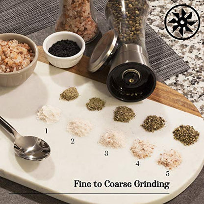  Orgeous Salt And Pepper Grinder Set - Refillable Stainless Steel Combo Shakers With Adjustable Coarse Mills - Enjoy Your Favorite Spices, Fresh Ground Pepper, Himalayan Or Sea Salts