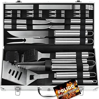  26PCS Grill Accessories For Outdoor Grill Utensils Set Stainless Steel BBQ Tools Grilling Tools Set For Father's Day Birthday Presents, Barbecue Accessories Kit Ideal Grilling Gifts For Men Dad