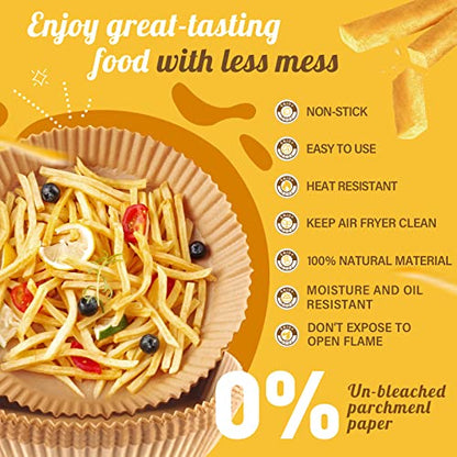  Air Fryer Liners Disposable 100pcs Air Fryer Parchment Paper 8 Inch (Fit 5-8 Qt) Non-Stick Oil Paper For Air Frying, Baking, Microwave Oven Baking