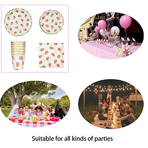  Strawberry Theme Party Tableware Set,Disposable Dinnerware Decoration Supplies Including Dinner Plates,Napkins And Cups For Fruit Party, Picnic, Wedding Baby Shower - Serve 20 Guests