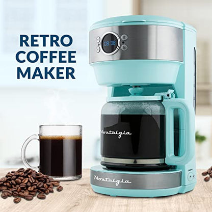  Retro Coffee Maker, 12 Cup, Vintage Coffee Machine With Adjustable Timer, Warm Function, Anti Drip, Glass Carafe Included, Aqua