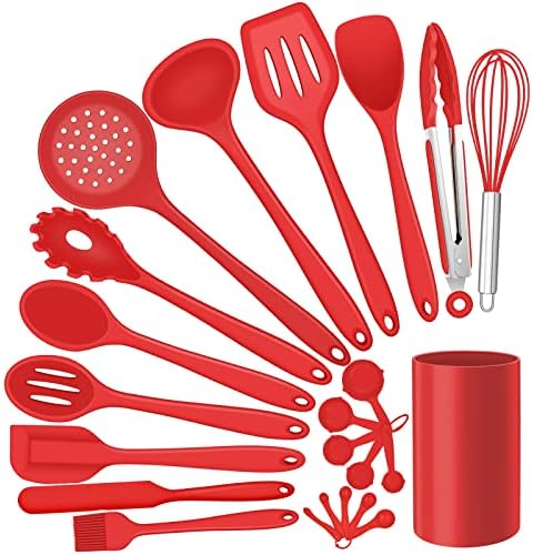 Silicone Cooking Utensils Set, E-far 7-Piece Black Heat Resistant Kitchen Utensils Set, Kitchen Nonstick Tools Spatula Ladle Spoon Pasta Server For Non-stick Cookware, Non-Toxic & Dishwasher Safe