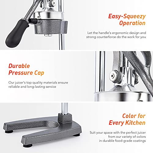  Hand Press Juicer Machine, Manual Orange Juicer And Professional Citrus Juicer For Orange Juice Pom Lime Lemon Juice, Commercial Lemon Squeezer And Orange Crusher, Easy To Clean, Gray