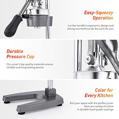  Hand Press Juicer Machine, Manual Orange Juicer And Professional Citrus Juicer For Orange Juice Pom Lime Lemon Juice, Commercial Lemon Squeezer And Orange Crusher, Easy To Clean, Gray