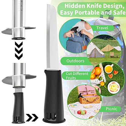  Pineapple Corer With Knife, [Upgraded, Electric & Manual] Stainless Steel Fruit Pineapple Cutter With Electric Drill Accessory, Pineapple Slicer Core Remover Kitchen Tool With Measure Mark