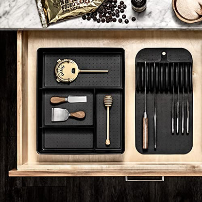  Antimicrobial Classic Large Knife Mat Soft-Grip, Non-Slip Drawer, Long-Lasting Home Organization, EPA Certified, Carbon