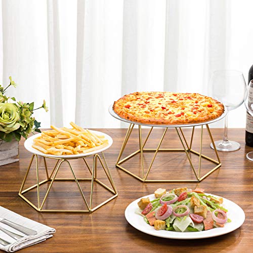 MyGift Brass Plated Metal Pizza Table Stand, Pizza Box Riser, Restaurant Pizza Server Stand, Platter Riser, Set Of 2 - Handcrafted In India