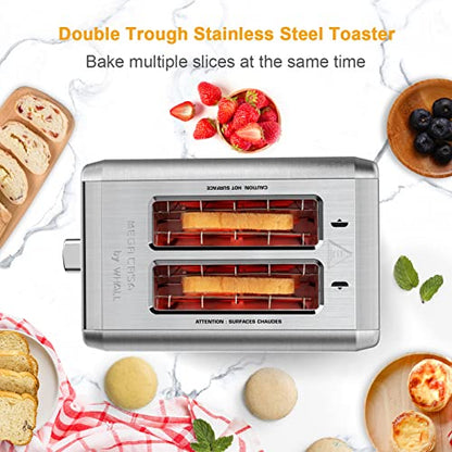  WHALL Toaster 2 Slice Stainless Steel Toasters With Bagel, Cancel, Defrost Function, 1.5in Wide Slot, 6 Shade Settings, Removable Crumb Tray, High Lift Lever, For Various Bread Types (850W)