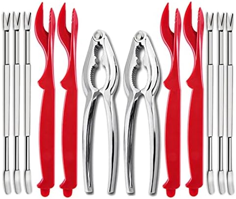  Ajmyonsp 12Pcs Crab Crackers And Tools/Lobster Nut Crackers And Picks - 6 Crab Leg Forks 4 Lobster Shellers, 2 Stainless Steel Seafood Crackers & Storage Bag