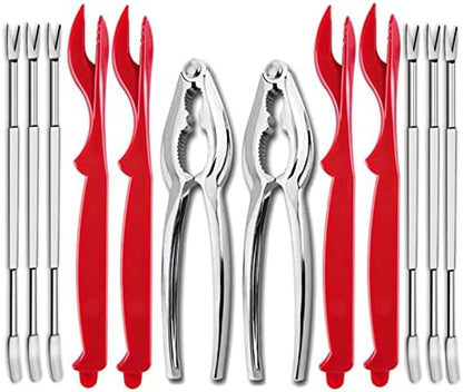  Ajmyonsp 12Pcs Crab Crackers And Tools/Lobster Nut Crackers And Picks - 6 Crab Leg Forks 4 Lobster Shellers, 2 Stainless Steel Seafood Crackers & Storage Bag