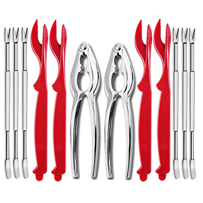  Ajmyonsp 12Pcs Crab Crackers And Tools/Lobster Nut Crackers And Picks - 6 Crab Leg Forks 4 Lobster Shellers, 2 Stainless Steel Seafood Crackers & Storage Bag