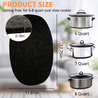 Slow Cooker Heat-Resistant Mat For 6-8 Quart, Compatible With Crock-Pot And So On Oval Slow Cooker, Oval Heat-Resistant Mat For Countertop Protecting (black)