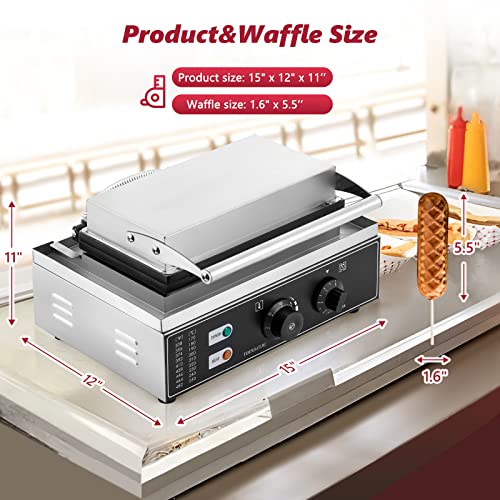  Commercial Waffle Corn Dog Maker, 0-300℃ Non-Stick Waffle Stick Maker Hot Dog Presser Maker With Removable Tray(6 PCS, Recipe Included), 110V