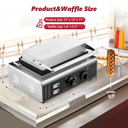  Commercial Waffle Corn Dog Maker, 0-300℃ Non-Stick Waffle Stick Maker Hot Dog Presser Maker With Removable Tray(6 PCS, Recipe Included), 110V