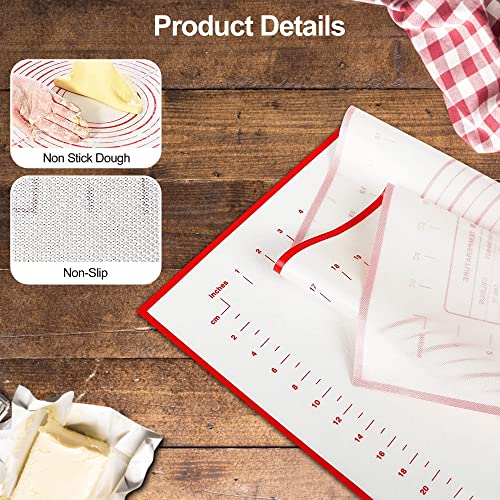  Silicone Pastry Mat For Rolling Dough, 28" X 20" Non Slip Extra Thick Large Baking Mat With Measurement Fondant Mat, Dough Mat, Counter Mat For Cookies, Macarons, Bread, Pizza - Red