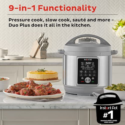  Duo Plus, 6-Quart Whisper Quiet 9-in-1 Electric Pressure Cooker, Slow Cooker, Rice Cooker, Steamer, Sauté, Yogurt Maker, Warmer & Sterilizer, Free App With 1900+ Recipes, Stainless Steel