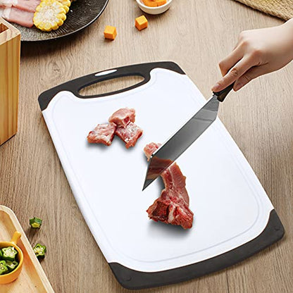  Kitchen Cutting Board - Juice Grooves With Easy-Grip Handles, Non-Porous, Dishwasher Safe (M, Black)