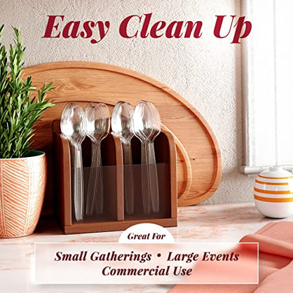  300 Clear Plastic Spoons | Heavy Duty Plastic Silverware Spoons | Fancy Plastic Cutlery | Elegant Disposable Spoons Pack | Bulk Disposable Flatware | Plastic Utensils Set | Nice Disposable Silverware
