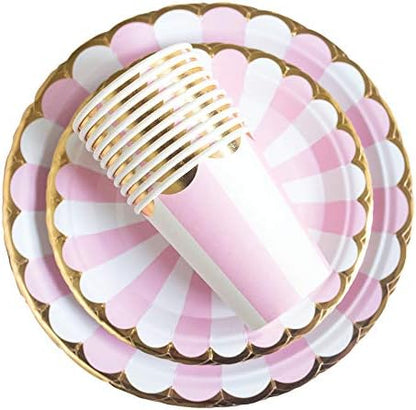  Pink And Gold Foil Party Supplies Set - 90PCS (Serves 30 Guests) Disposable Dinner Dessert Paper Plates 9oz Cups Baby Girl Boy Shower Gender Reveal Bridal Shower Birthday Wedding Party Decoration