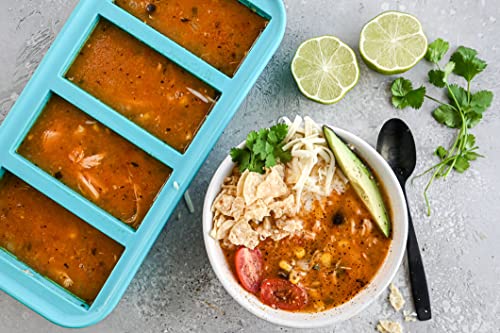  1-Cup Extra-Large Silicone Freezing Tray With Lid - Freeze Food Soup Broth Sauce In Perfect 1-Cup Portions, 2-Pack, Aqua Color