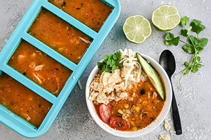  1-Cup Extra-Large Silicone Freezing Tray With Lid - Freeze Food Soup Broth Sauce In Perfect 1-Cup Portions, 2-Pack, Aqua Color