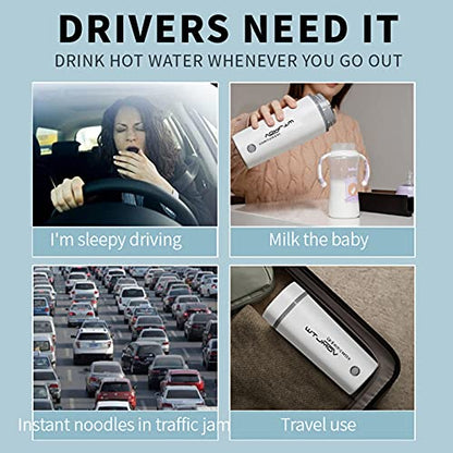  12V Car Electric Travel Kettle, Portable Electric Tea Coffee Kettle For 12V Car, Water Boiler & Heater Automatic Shut-Off (Light Green)