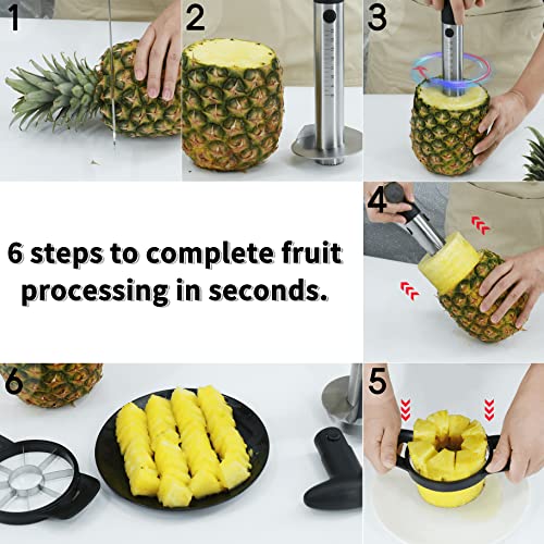  Pineapple Corer And Slicer Tool, Durable Pineapple Core Remover With Upgraded Cutter & Reinforced Thicker Blade, Stainless Steel Kitchen Fruit Gadget For Diced Pineapple Rings, Black Handle