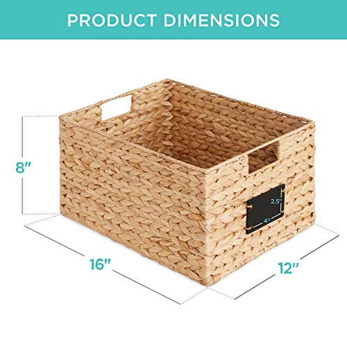 Best Choice Products Antry Baskets Set Of 2 16x12in Water Hyacinth Storage Baskets, Woven Wicker Kitchen Organizers With Handles W/Chalkboard Label Chalk Marker - Natural