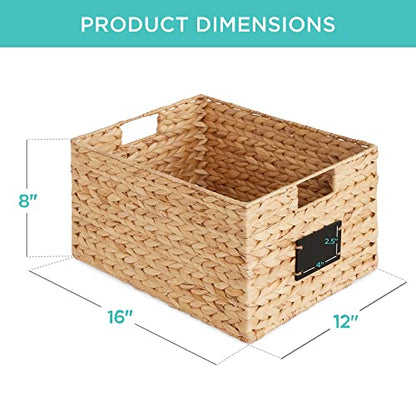 Best Choice Products Antry Baskets Set Of 2 16x12in Water Hyacinth Storage Baskets, Woven Wicker Kitchen Organizers With Handles W/Chalkboard Label Chalk Marker - Natural
