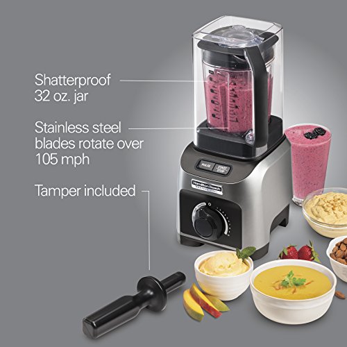  Quiet Shield Blender, 1500W, 32oz BPA Free Jar, 4 Programs & Variable Speed Dial For Puree, Ice Crush, Shakes And Smoothies, Silver (58870)