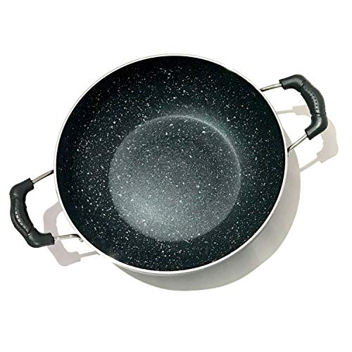  Induction Base Non-Stick Kadai With Glass Lid Non Stick Frying Wok Flat Bottom, Non Stick All Purpose Pan, Non-Stick Aluminium Kadhai Deep Fry Pan Non Stick 2.2 Litre