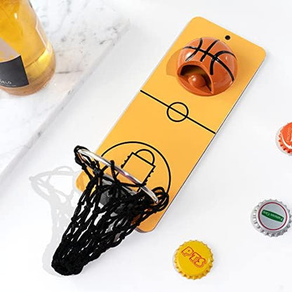  Magnetic Basketball Bottle Opener, Wooden Wall Mounted Opener With Cap Collector Catcher, Ideal Gift For Basketball And Beer Lovers, Use As Kitchen-Yard-Bar Decoration