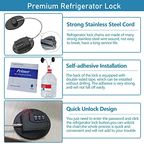  Goaika-Fridge Lock, Refrigerator Lock With 3 Digit Password, Child Safety Proof Lock With Strong Adhesive, For Cabinets, Closets, Drawers, Window, Pantry, And More, Easy Install And Use. (Black)