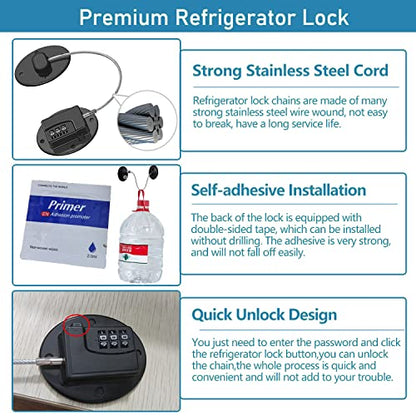  Goaika-Fridge Lock, Refrigerator Lock With 3 Digit Password, Child Safety Proof Lock With Strong Adhesive, For Cabinets, Closets, Drawers, Window, Pantry, And More, Easy Install And Use. (Black)