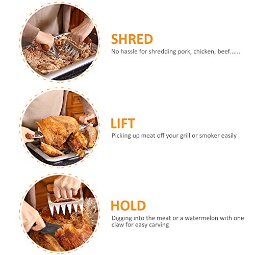  Metal Meat Shredder Claws, 18/8 Stainless Steel Meat Forks With Wooden Handle For Shredding, Pulling, Handing, Lifting & Serving Pork, Turkey, Chicken, Brisket