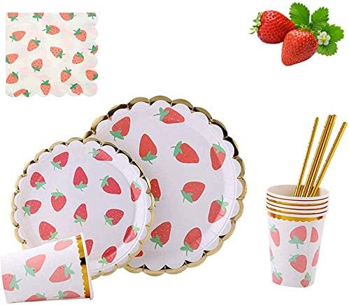  Strawberry Theme Party Tableware Set,Disposable Dinnerware Decoration Supplies Including Dinner Plates,Napkins And Cups For Fruit Party, Picnic, Wedding Baby Shower - Serve 20 Guests
