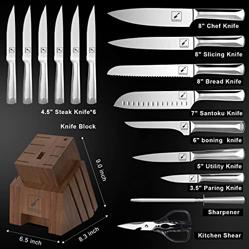  Knife Set,imarku 16-Piece Premium Knife Sets For Kitchen With Block,Japanese Stainless Steel Kitchen Knife Set,Knife Block Set With Kitchen Sharpener,Dishwasher Safe(Brown)