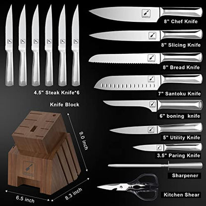  Knife Set,imarku 16-Piece Premium Knife Sets For Kitchen With Block,Japanese Stainless Steel Kitchen Knife Set,Knife Block Set With Kitchen Sharpener,Dishwasher Safe(Brown)