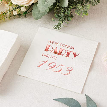  70th Birthday Cocktail Napkins Rose Gold For Women 70th Birthday Party Decorations For Cake Dessert Berverage Table, 70th Birthday Party Supplies,50 Pcs Disposable Napkins, 3-Ply