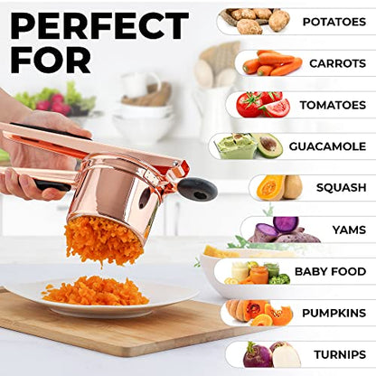  Large Potato Ricer Stainless Steel Professional (13.5oz) - Heavy-Duty Ricer For Mashed Potatoes - Manual Ricer Kitchen Tool With Non-Slip Handle - Mashed Potatoes Masher (Rose Gold)