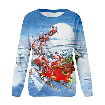  Sweatshirts For Women Loose Fit Fall Fashion Christmas Print Long Sleeve Loose Tops Sweatshirts Pullover Top Streetwear