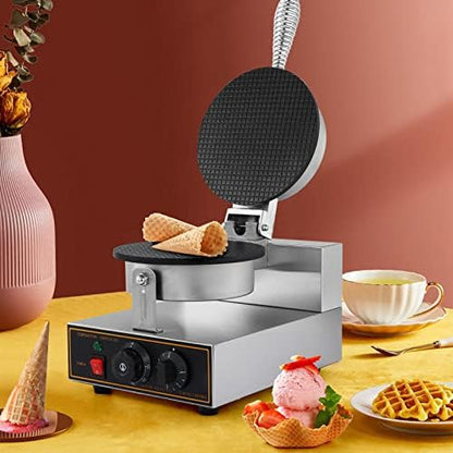  Ice Cream Cone Maker Commercial Waffle Cone Maker Machine Stainless Steel Electric Cone Waffle Maker Non-Stick Double Head Egg Roll Mold For Restaurant Home Use, 110V 2400W