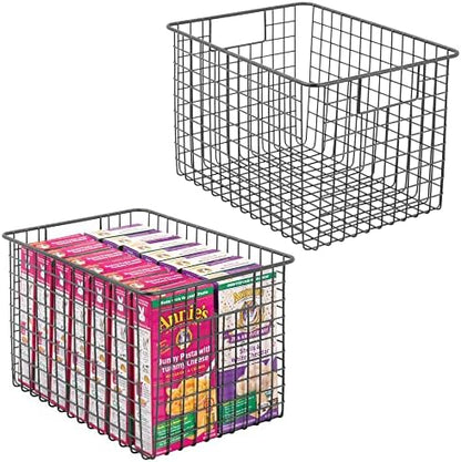  MDesign Farmhouse Decor Metal Wire Food Organizer Storage Bin Baskets With Handles For Kitchen Cabinets, Pantry, Bathroom, Laundry Room, Closets, Garage - 2 Pack - Bronze