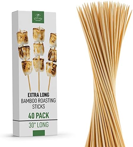  Authentic Bamboo Marshmallow Smores Sticks - 40 Extra Long 30" Roasting Sticks - 5mm Heavy-Duty Bamboo Skewers - Thick Smore Sticks - Ideal For Grilling - Marshmallow Sticks Camping