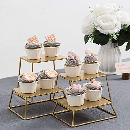 Modern Brass Tone Metal Nesting Buffet Table Food Or Retail Display Risers, Set Of 4