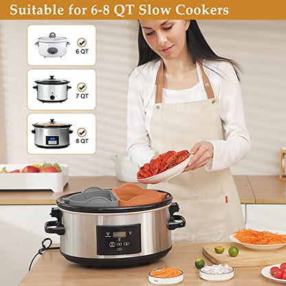  Slow Cooker Divider Liner Fit 6-8 QT, Silicone Crock Pot Liners Reusable Pot Divider Insert Cooking Accessories - Dishwasher Safe, Leakproof, BPA Free (Grey+Beige)