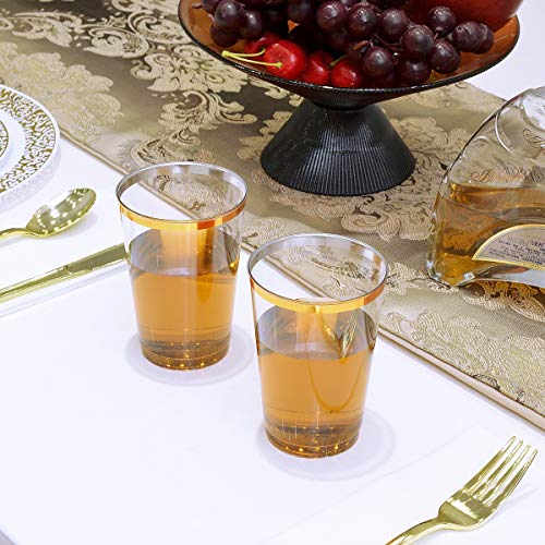  100 PACK Gold Plastic Cups,12 Oz Clear Plastic Cups Tumblers, Elegant Gold Rimmed Plastic Cups, Disposable Cups With Gold Rim Perfect For Wedding,Thanksgiving Day, Christmas, Halloween Party Cups