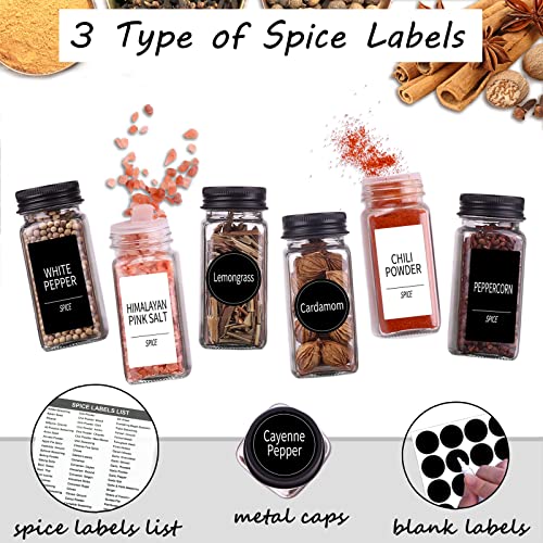  36 Spice Jars With 547 Labels- Glass Spice Jars With Black Metal Caps, 4oz Empty Spice Containers With Shaker Lids, Funnel, Chalk Pen, Square Seasoning Bottles For Spice Rack, Drawer, Cabinet