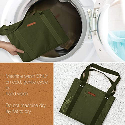  Gramercy Kitchen Reusable Grocery Bags, Reusable Shopping Bags, Tote Bags Bulk, Utility Tote, Bulk Tote Bags - Washable (Army Green, Set Of 4)